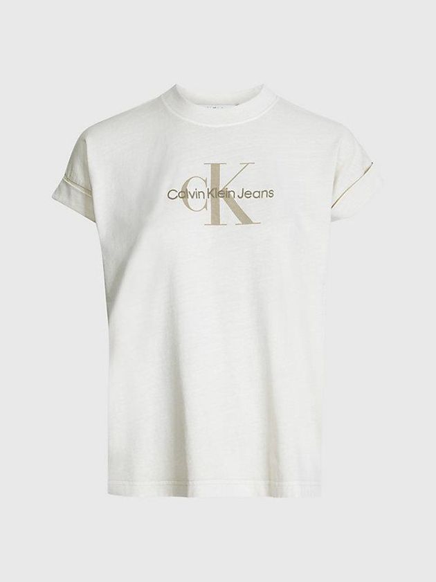 Beige Calvin Klein Relaxed Monogram Women T-Shirt | JAEX-37460