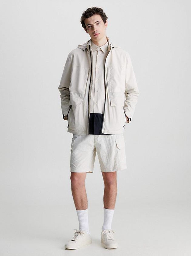 Beige Calvin Klein Relaxed Nylon Cargo Men Shorts | KYIM-12689