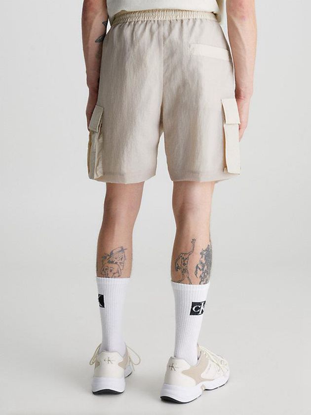 Beige Calvin Klein Relaxed Nylon Mesh Cargo Men Shorts | AHDY-70523