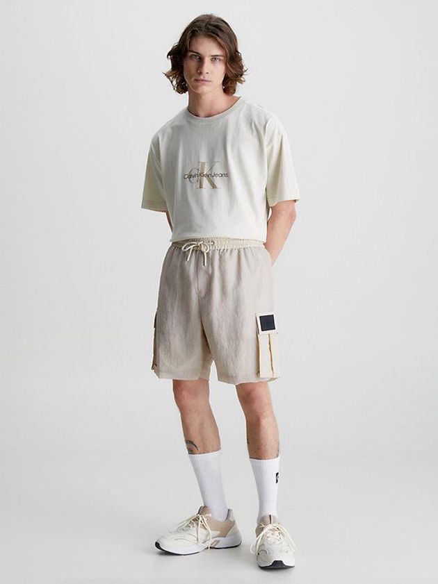 Beige Calvin Klein Relaxed Nylon Mesh Cargo Men Shorts | AHDY-70523