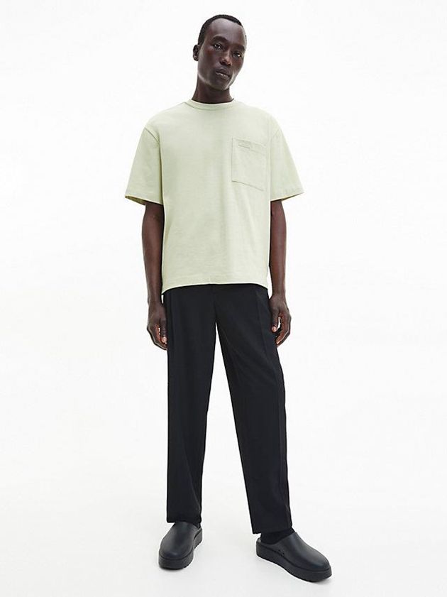 Beige Calvin Klein Relaxed Organic Cotton Pocket Men T-Shirt | GJWI-68043