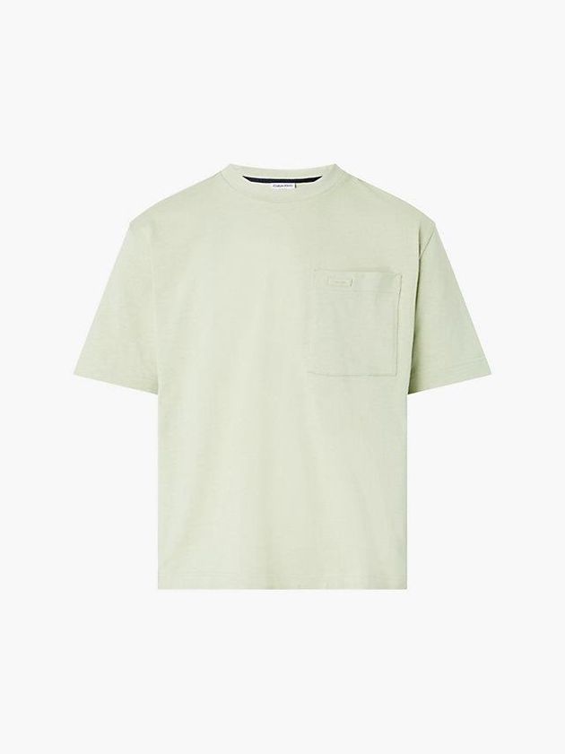 Beige Calvin Klein Relaxed Organic Cotton Pocket Men T-Shirt | GJWI-68043