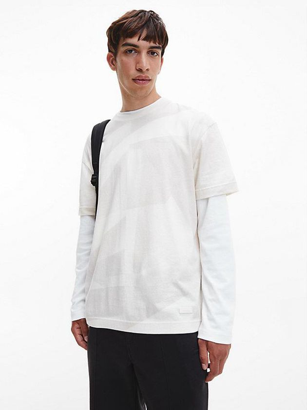 Beige Calvin Klein Relaxed Shadow Print Men T-Shirt | JKGY-14728