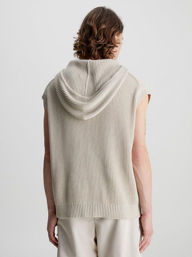 Beige Calvin Klein Relaxed Sleeveless Hooded Jumper Men Sweater | AEZX-86475
