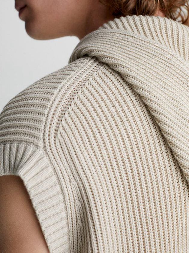 Beige Calvin Klein Relaxed Sleeveless Hooded Jumper Men Sweater | AEZX-86475
