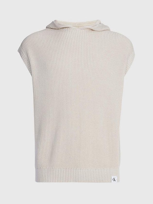 Beige Calvin Klein Relaxed Sleeveless Hooded Jumper Men Sweater | AEZX-86475