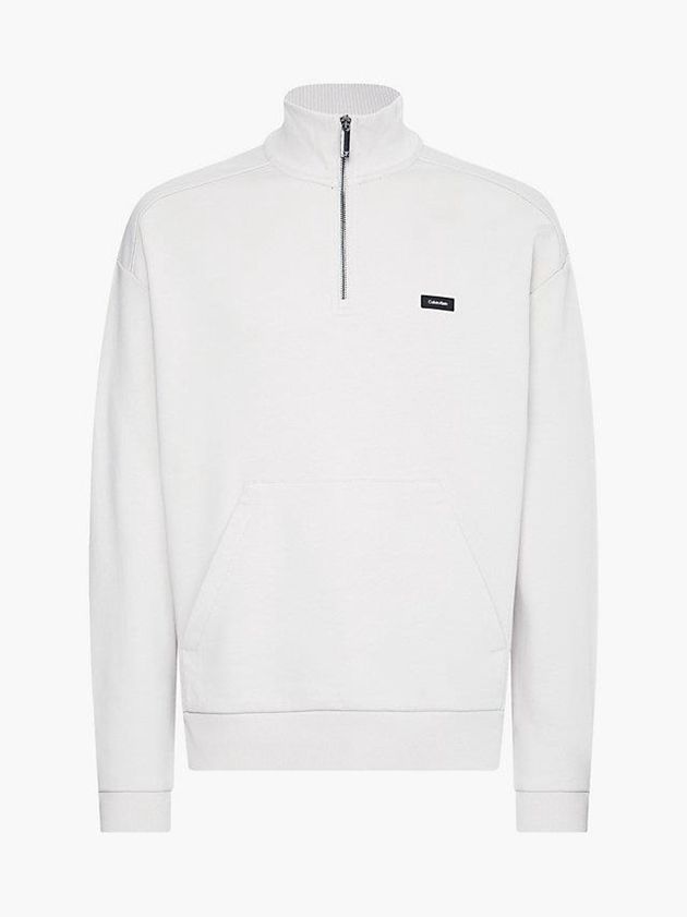 Beige Calvin Klein Relaxed Zip Neck Men Sweatshirt | QPHN-90768