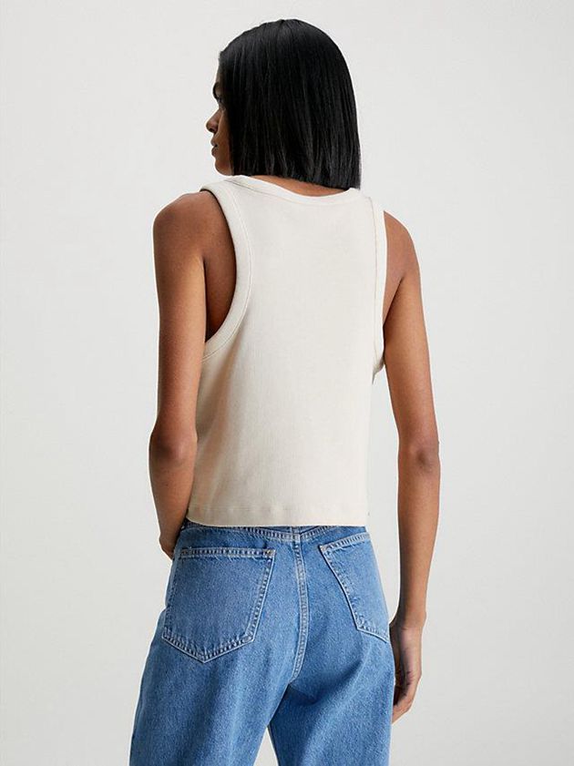 Beige Calvin Klein Ribbed Cotton Tank Women Top | RKVQ-71253