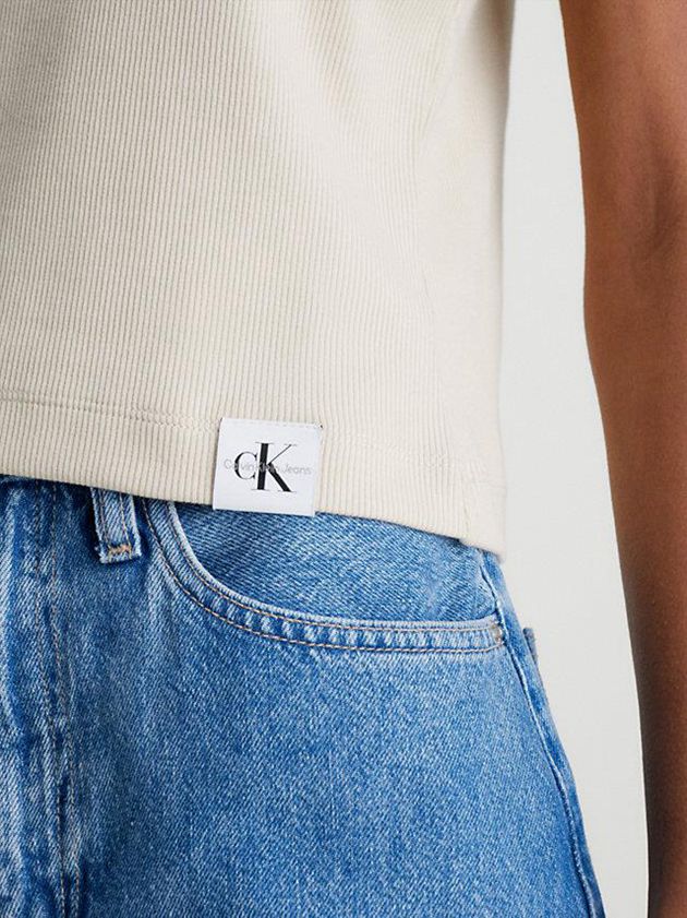 Beige Calvin Klein Ribbed Cotton Tank Women Top | RKVQ-71253