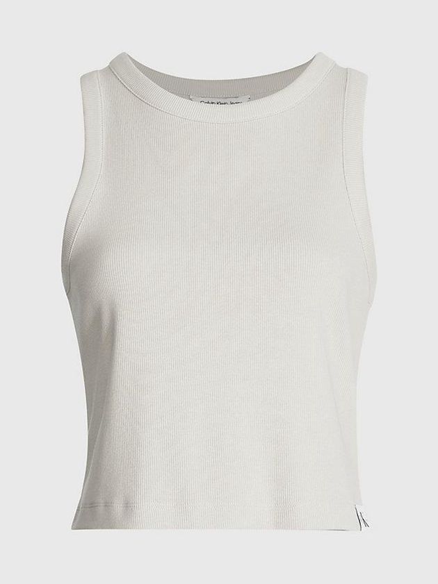 Beige Calvin Klein Ribbed Cotton Tank Women Top | RKVQ-71253