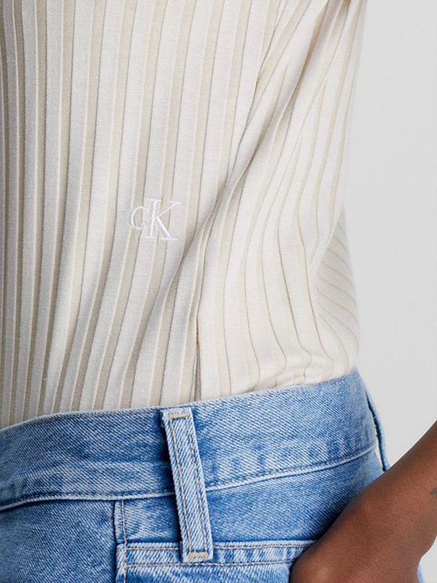 Beige Calvin Klein Ribbed Jersey Women T-Shirt | TZCY-19840