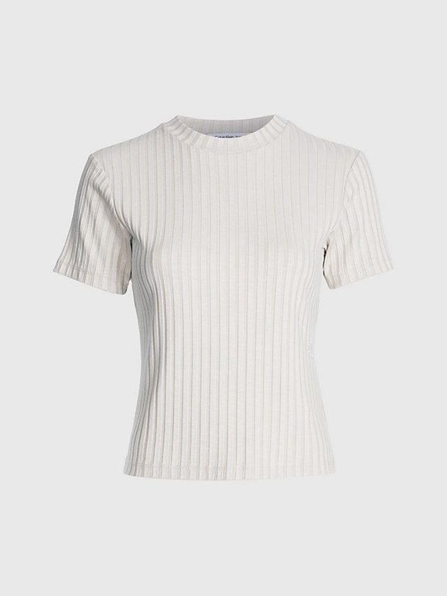 Beige Calvin Klein Ribbed Jersey Women T-Shirt | TZCY-19840
