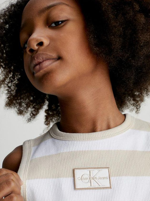 Beige Calvin Klein Ribbed Sleeveless Girls's Dress | VESL-64851