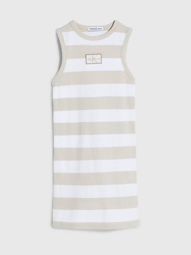 Beige Calvin Klein Ribbed Sleeveless Girls's Dress | VESL-64851
