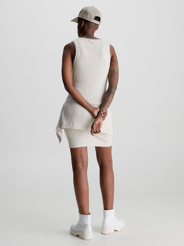 Beige Calvin Klein Ribbed Zip-Through Mini Women Dress | XZDK-96501