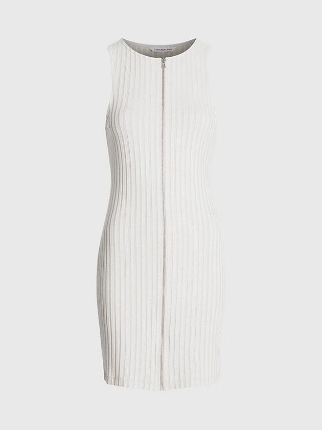 Beige Calvin Klein Ribbed Zip-Through Mini Women Dress | XZDK-96501