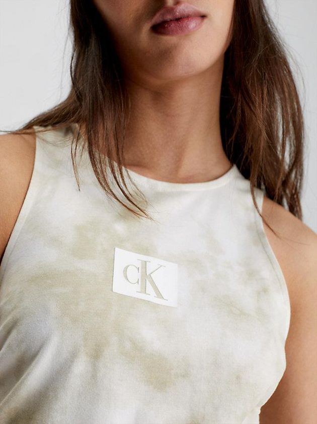 Beige Calvin Klein Ruched Tie Dye Mini Women Dress | THGJ-26359