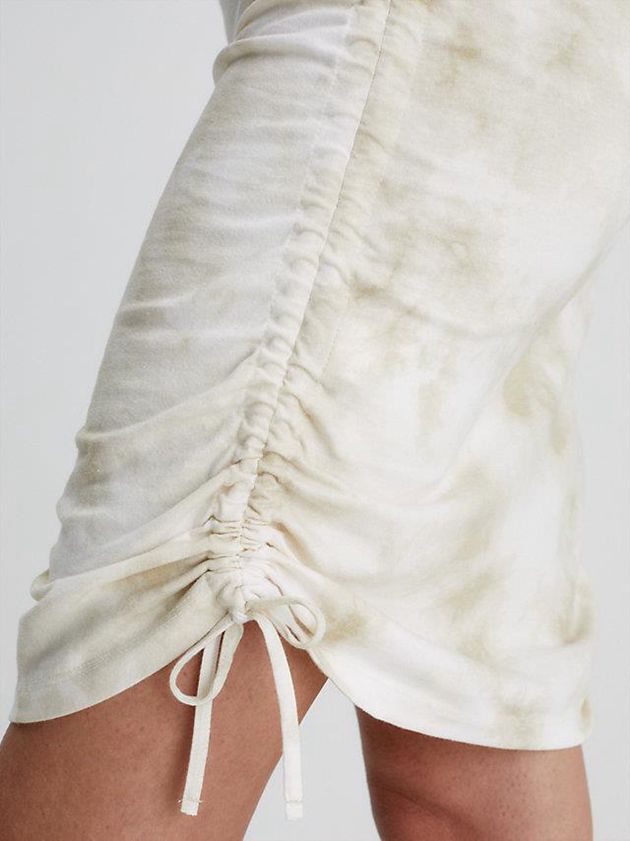 Beige Calvin Klein Ruched Tie Dye Mini Women Dress | THGJ-26359