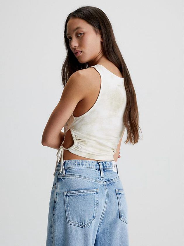 Beige Calvin Klein Ruched Tie Dye Tank Women Top | KRBZ-08463