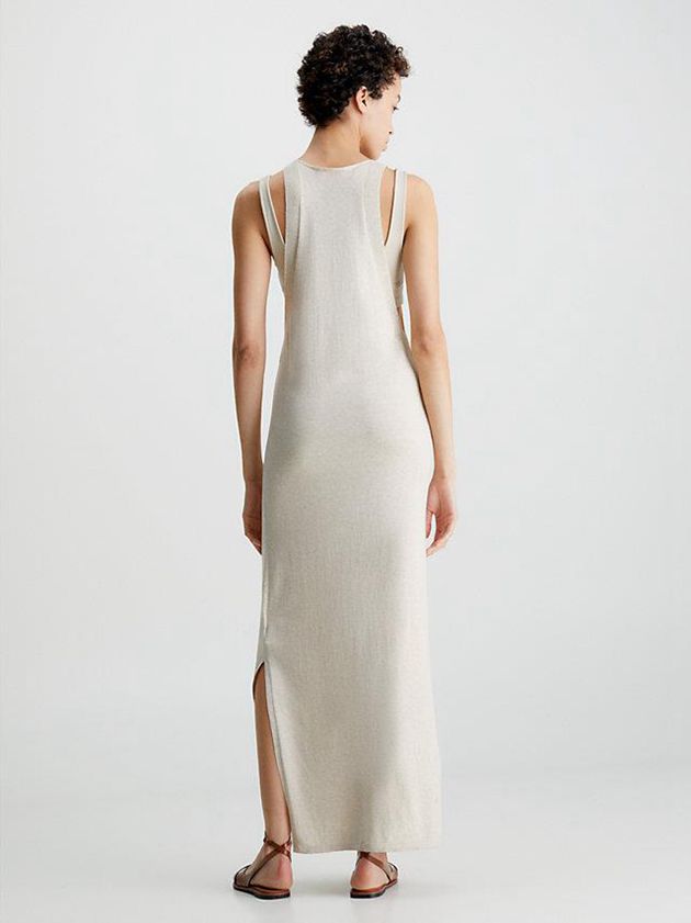 Beige Calvin Klein Silk Blend Tank Women Dress | GJAB-08723
