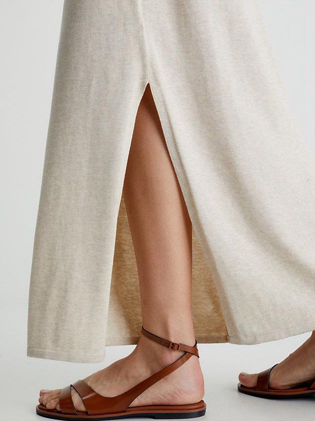 Beige Calvin Klein Silk Blend Tank Women Dress | GJAB-08723