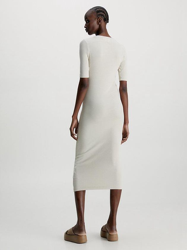 Beige Calvin Klein Skinny Modal Ribbed Midi Women Dress | QWXM-54812