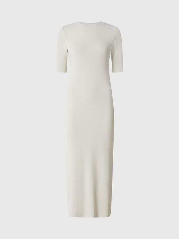Beige Calvin Klein Skinny Modal Ribbed Midi Women Dress | QWXM-54812