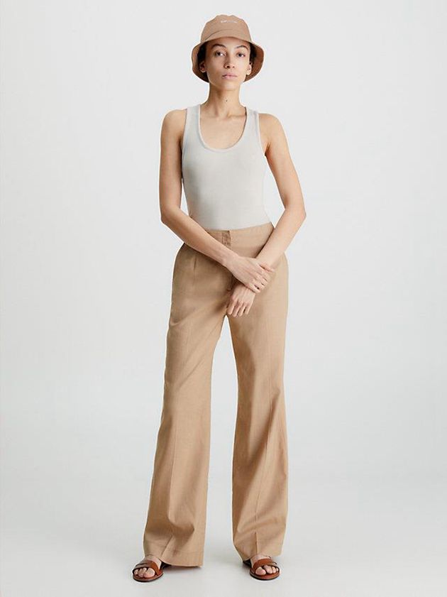 Beige Calvin Klein Skinny Ribbed Modal Tank Women Top | WHSD-56307