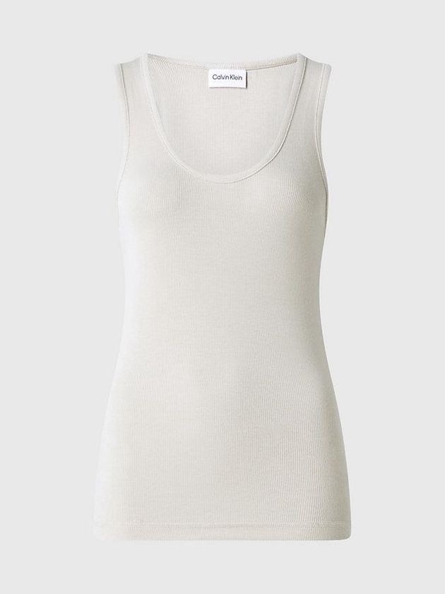 Beige Calvin Klein Skinny Ribbed Modal Tank Women Top | WHSD-56307