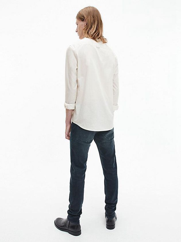Beige Calvin Klein Slim Cotton Twill Men Shirts | CMFX-41528