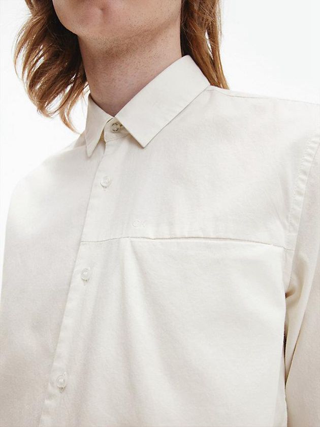 Beige Calvin Klein Slim Cotton Twill Men Shirts | CMFX-41528