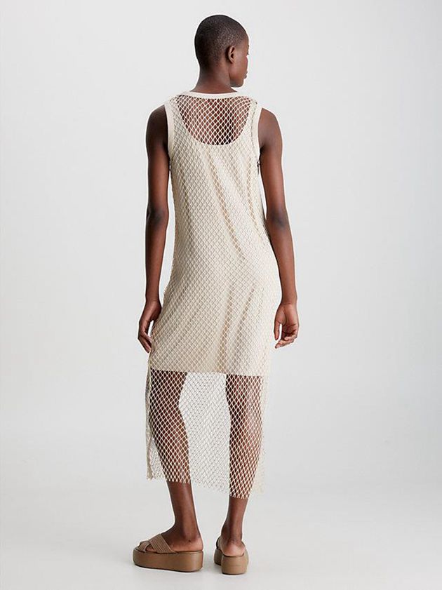 Beige Calvin Klein Slim Layered Net Tank Women Dress | ZUJV-61359