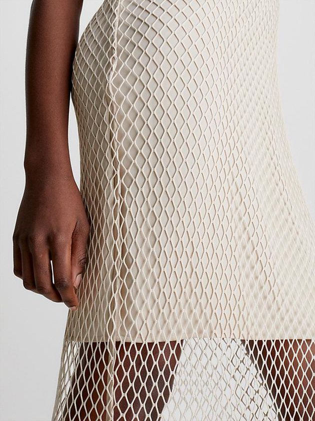 Beige Calvin Klein Slim Layered Net Tank Women Dress | ZUJV-61359