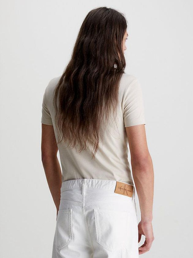 Beige Calvin Klein Slim Logo Men T-Shirt | IWYN-13625