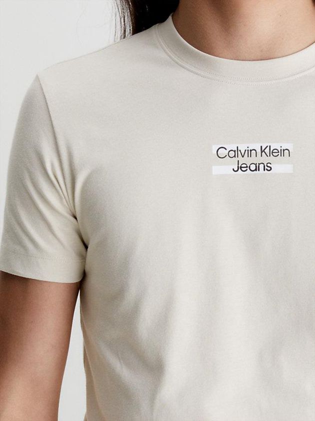 Beige Calvin Klein Slim Logo Men T-Shirt | IWYN-13625
