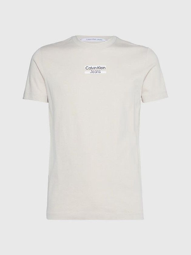 Beige Calvin Klein Slim Logo Men T-Shirt | IWYN-13625