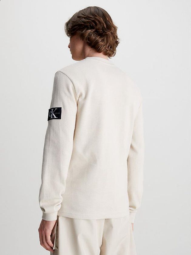 Beige Calvin Klein Slim Long Sleeve Badge Men T-Shirt | FIQR-26154