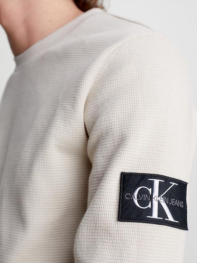 Beige Calvin Klein Slim Long Sleeve Badge Men T-Shirt | FIQR-26154