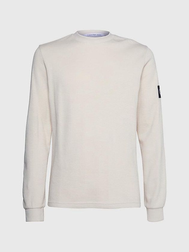 Beige Calvin Klein Slim Long Sleeve Badge Men T-Shirt | FIQR-26154