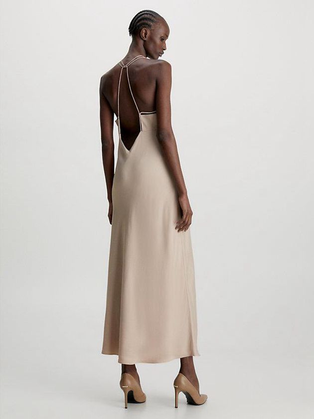Beige Calvin Klein Slim Low Back Slip Women Dress | IRJZ-65120