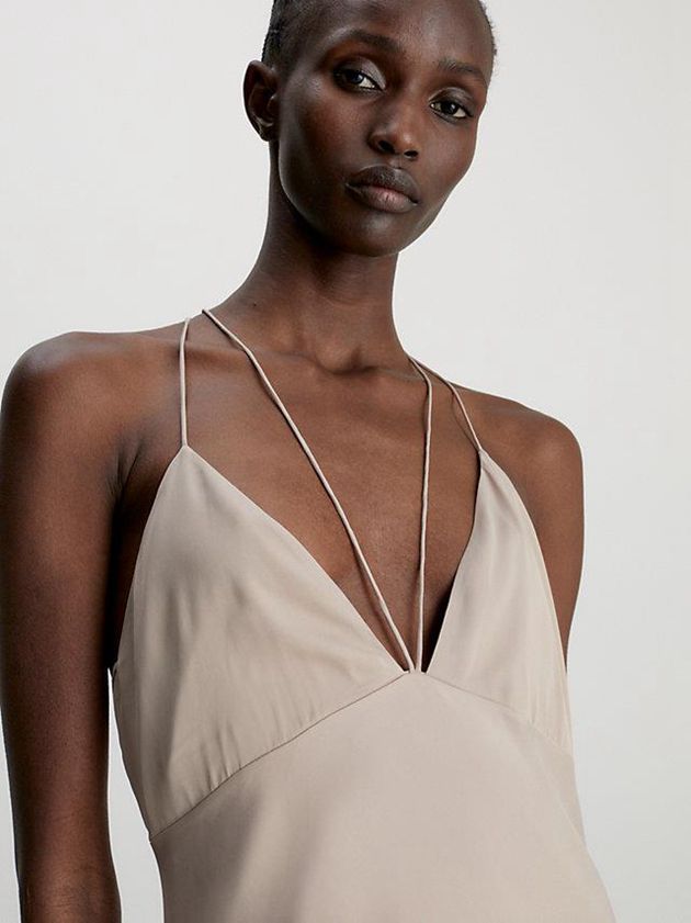 Beige Calvin Klein Slim Low Back Slip Women Dress | IRJZ-65120