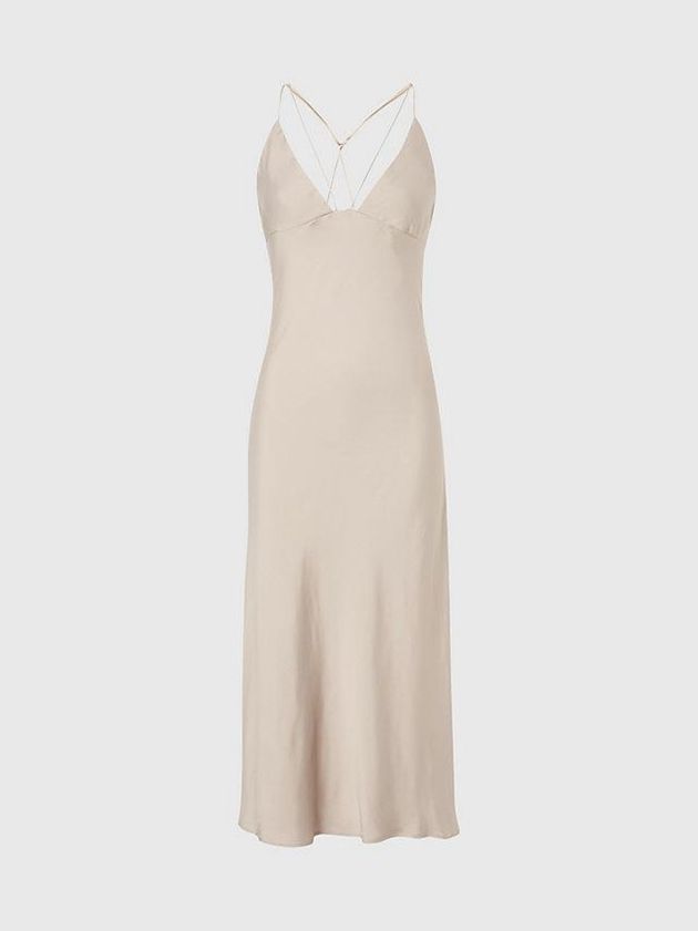 Beige Calvin Klein Slim Low Back Slip Women Dress | IRJZ-65120