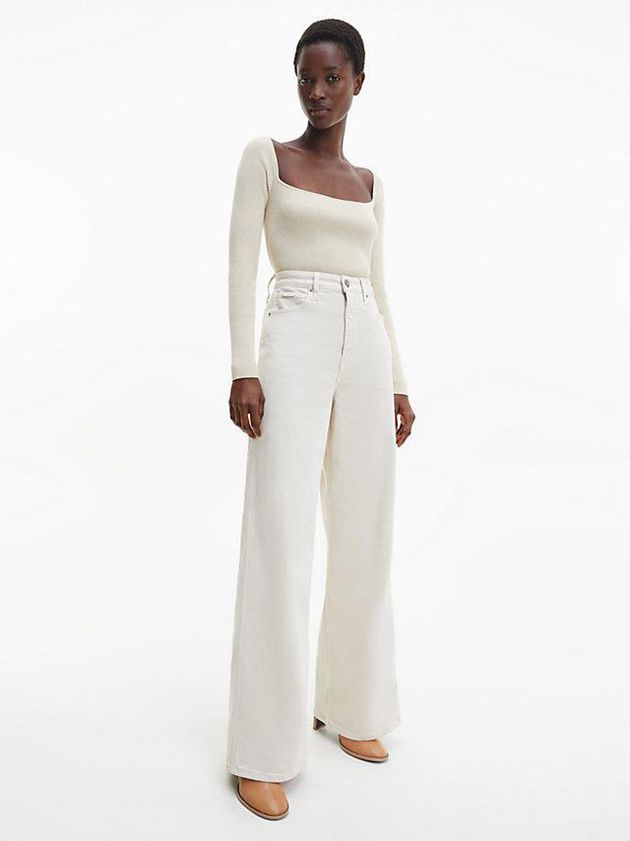 Beige Calvin Klein Slim Ribbed Jumper Women Sweater | CARS-24807