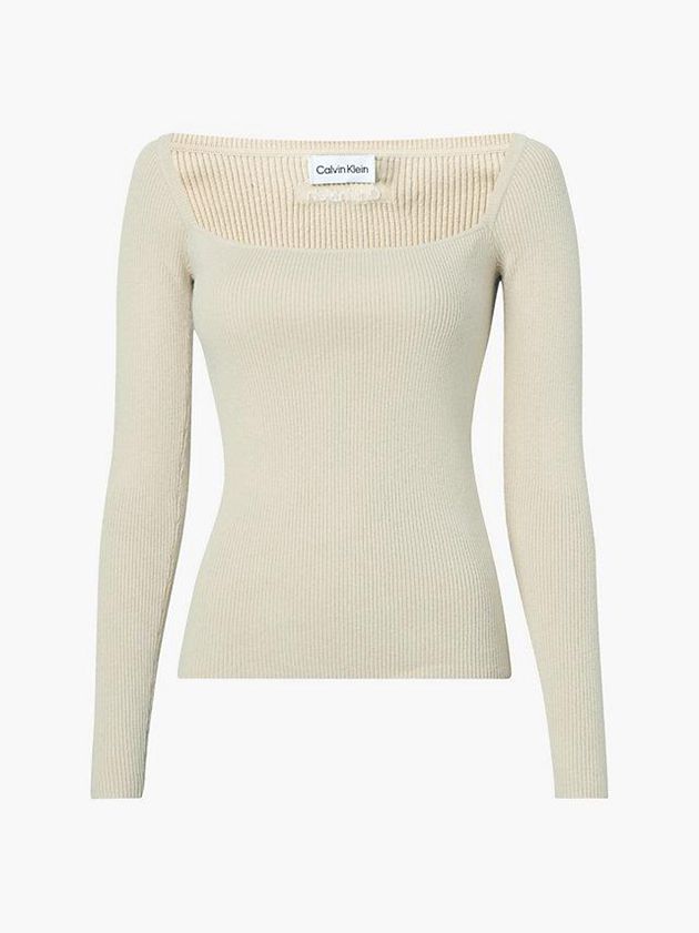 Beige Calvin Klein Slim Ribbed Jumper Women Sweater | CARS-24807