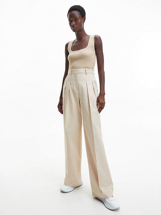 Beige Calvin Klein Slim Ribbed Tank Women Top | HRFY-41279