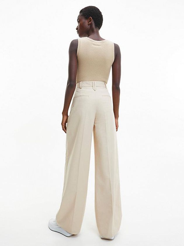 Beige Calvin Klein Slim Ribbed Tank Women Top | HRFY-41279