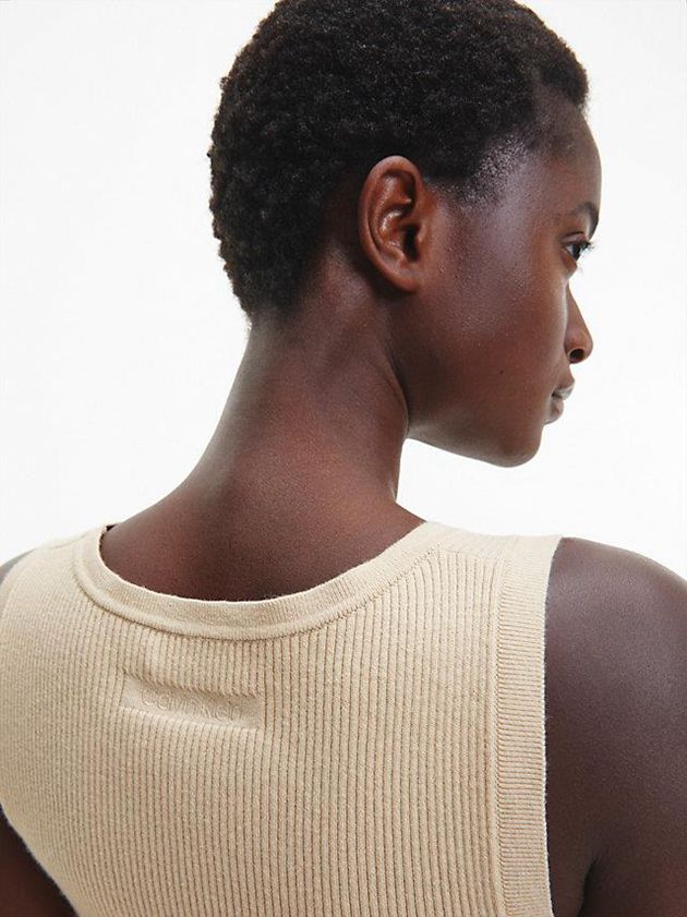 Beige Calvin Klein Slim Ribbed Tank Women Top | HRFY-41279