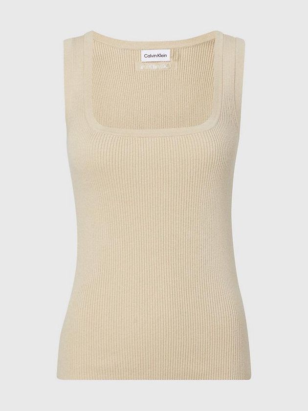 Beige Calvin Klein Slim Ribbed Tank Women Top | HRFY-41279