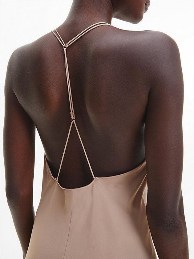 Beige Calvin Klein Slim Satin Maxi Slip Women Dress | HRUN-98725