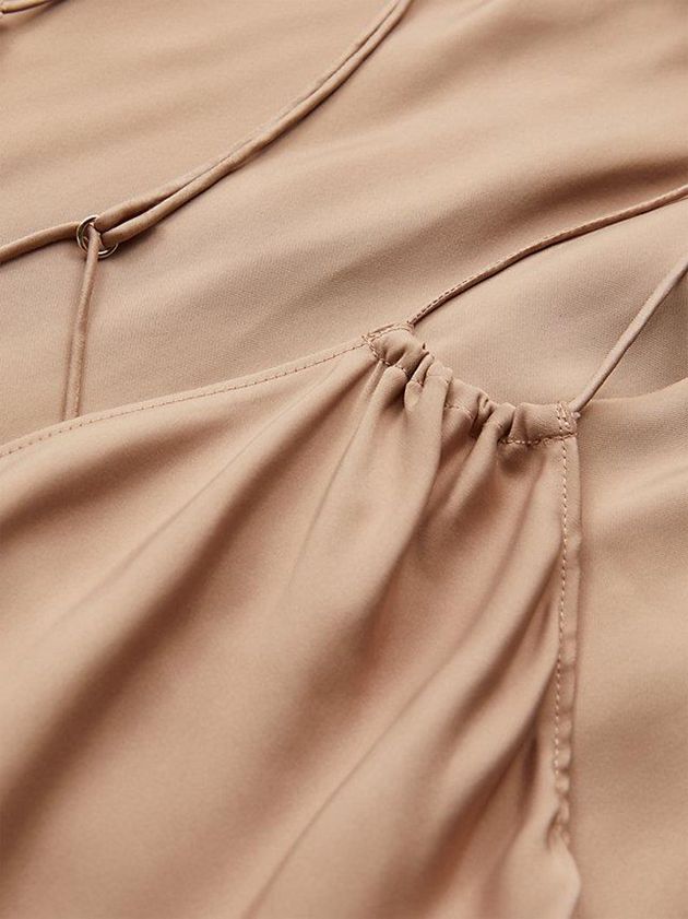 Beige Calvin Klein Slim Satin Maxi Slip Women Dress | HRUN-98725